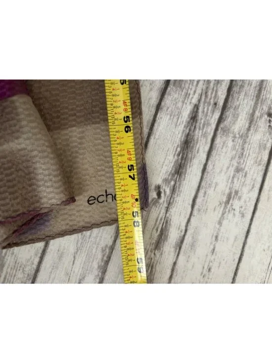 ECHO Purple Pink Brown Geometric Sheer 100% Silk Oblong Scarf 58" - Picture 7 of 7